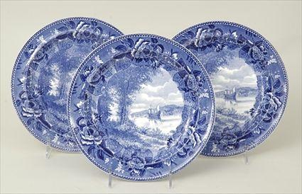 Appraisal: Three Wedgwood Blue Transfer-Printed Half Moon Commemorative Plates Marked in