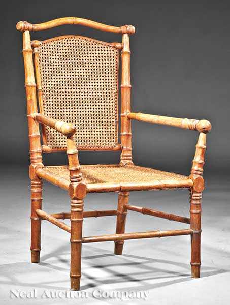 Appraisal: An Aesthetic Fruitwood Faux Bamboo Armchair late th c arched