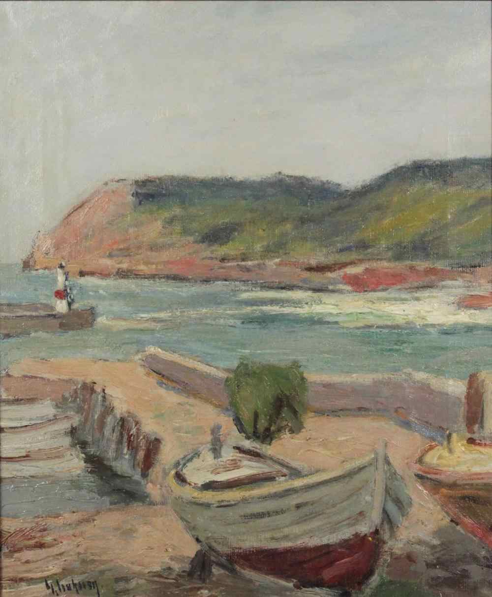 Appraisal: GIDEON ISAKSSON SWEDISH - MOLLE HARBOUR AND BOATS Oil on