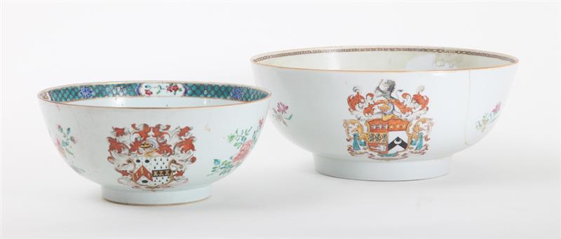 Appraisal: TWO CHINESE EXPORT FAMILLE ROSE ARMORIAL PORCELAIN PUNCH BOWLS The