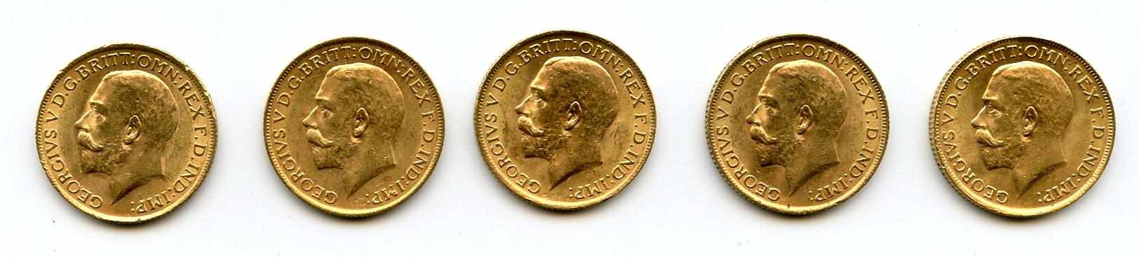 Appraisal: Great Britain George V Sovereigns KM- An attractive appealing group