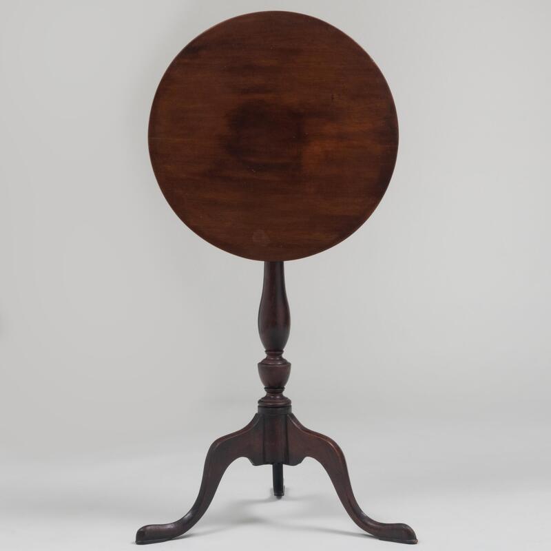 Appraisal: George II Mahogany Tilt-Top Candle Stand x in diam Condition