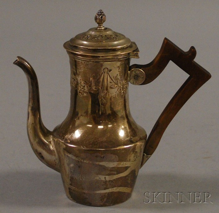 Appraisal: Small French Silver Hot Water Pot with angular wood handle