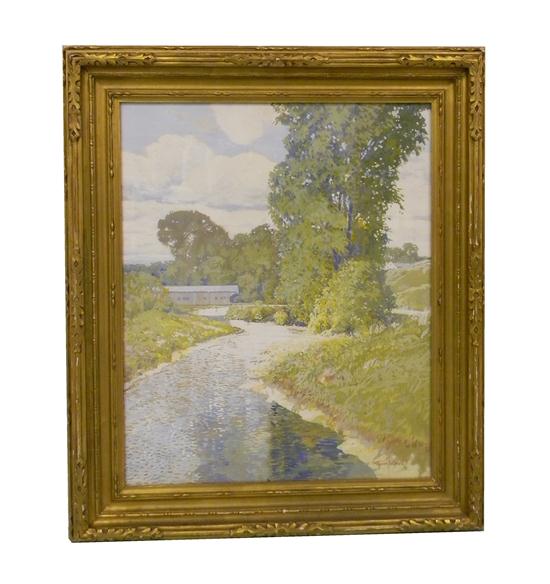 Appraisal: Francis E Getty American - gouache landscape with covered bridge