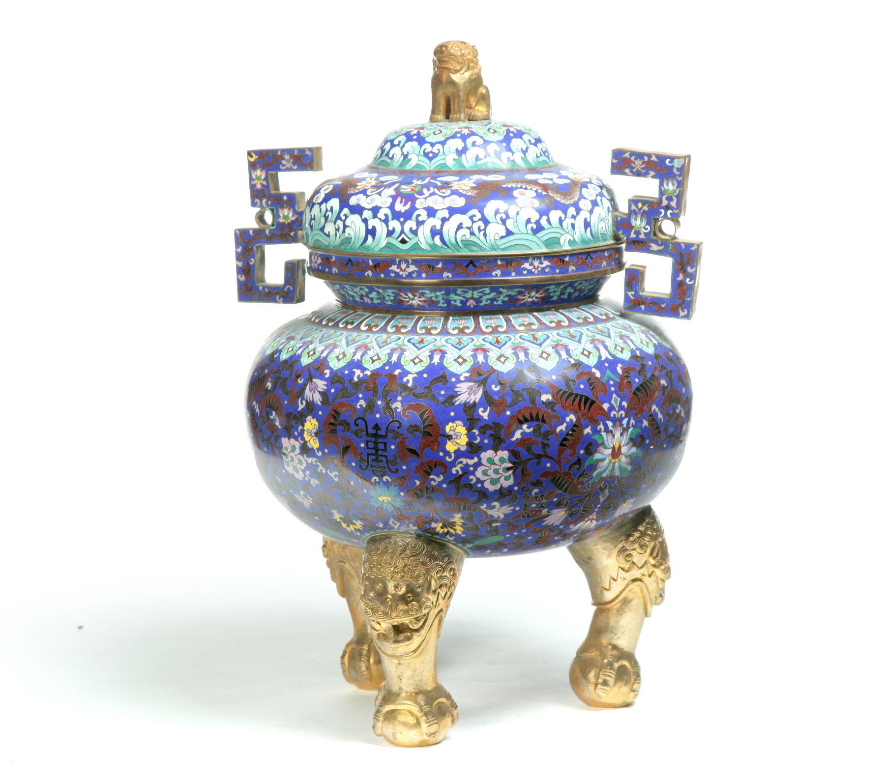 Appraisal: CHINESE CLOISONNE URN Second-half th century Covered urn with blue