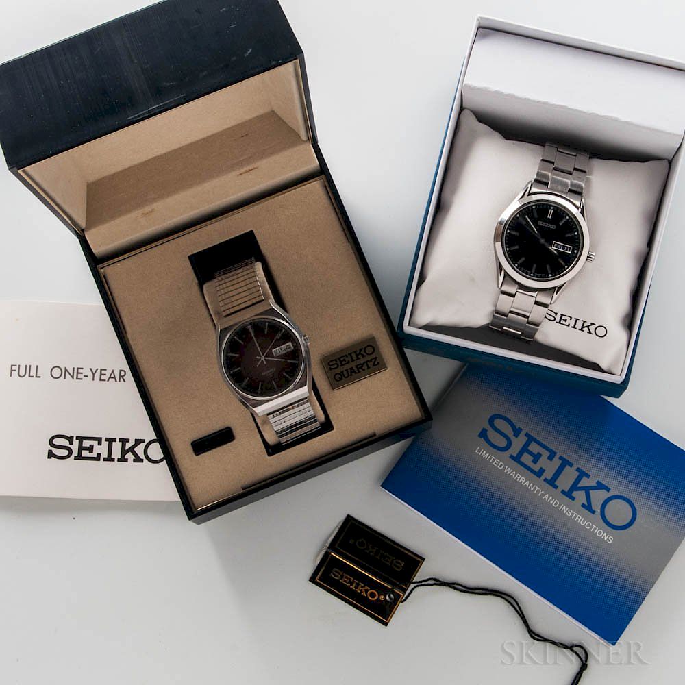 Appraisal: Two Stainless Steel Seiko Wristwatches with Boxes Two Stainless Steel