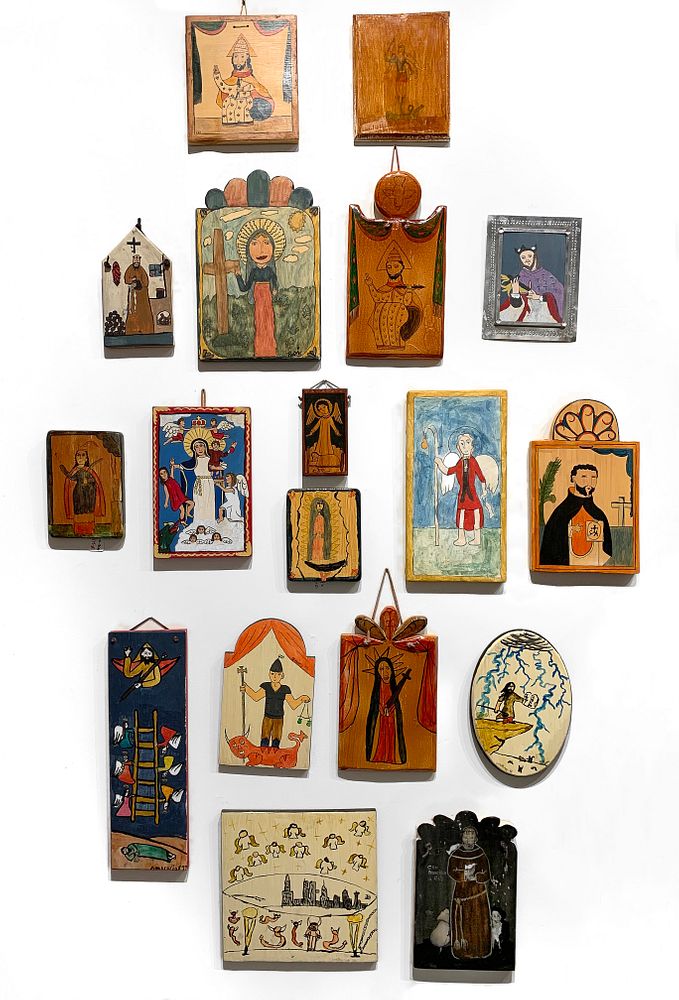 Appraisal: Santa Fe Indian School Group of Student Retablos Santa Fe