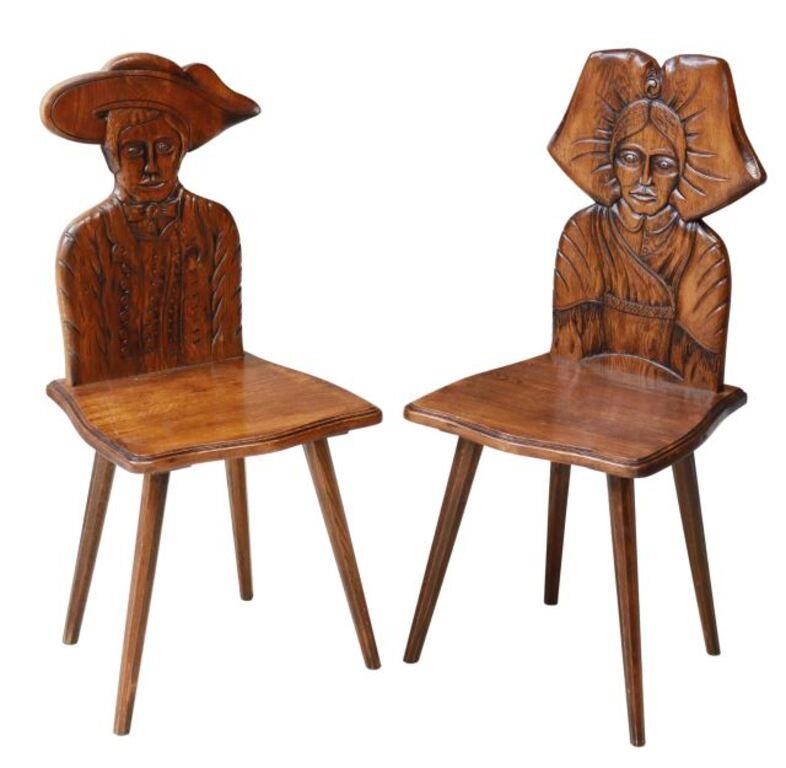 Appraisal: pair French Breton carved oak hall chairs th c each