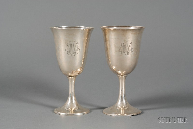 Appraisal: Assembled Set of Fourteen Sterling Wine Goblets mid to late