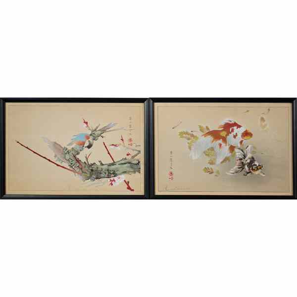 Appraisal: Pair of Woodblocks by Tsuchiya Rakusan Tsuchiya Rakusan Japanese -