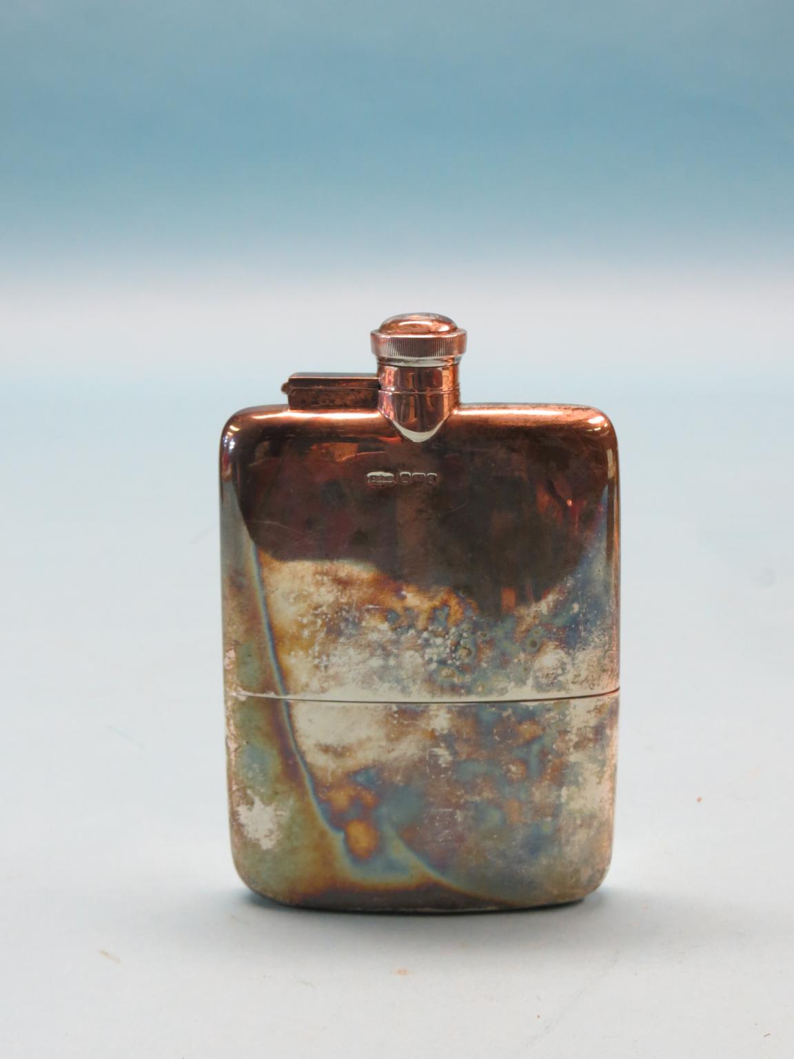 Appraisal: A silver hip-flask with integral screw-cap Dixons Sheffield approx oz