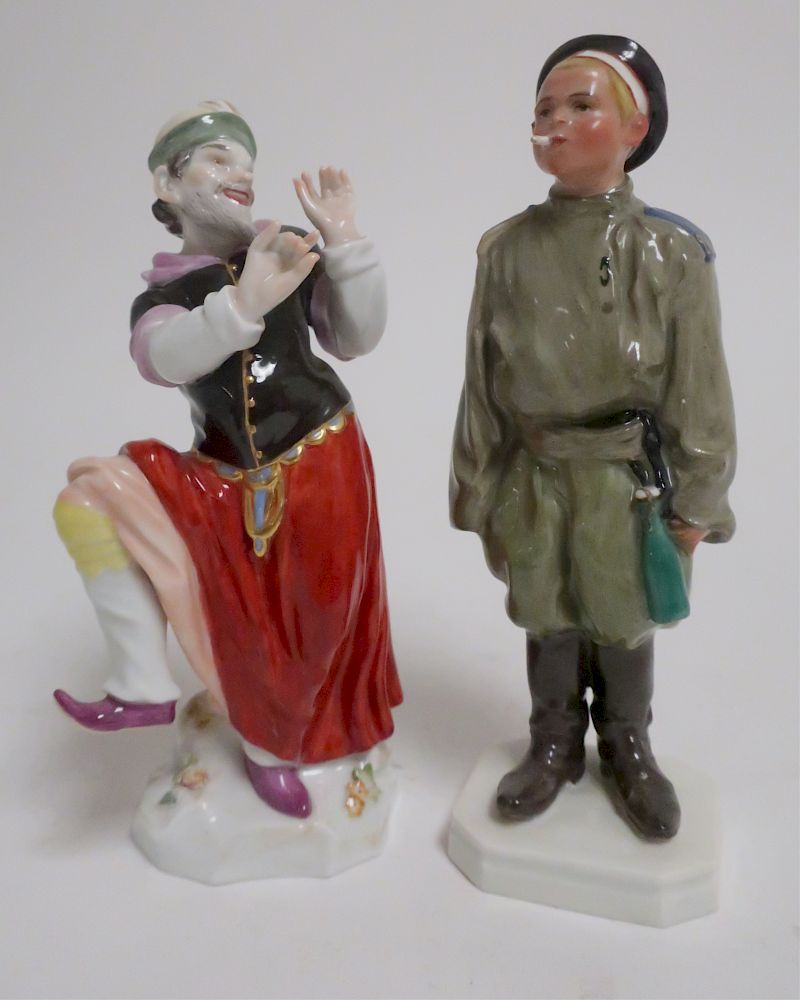 Appraisal: Porcelain Meissen Figures Soldier Dancer Soldier with cigarette Whirling Dervish-