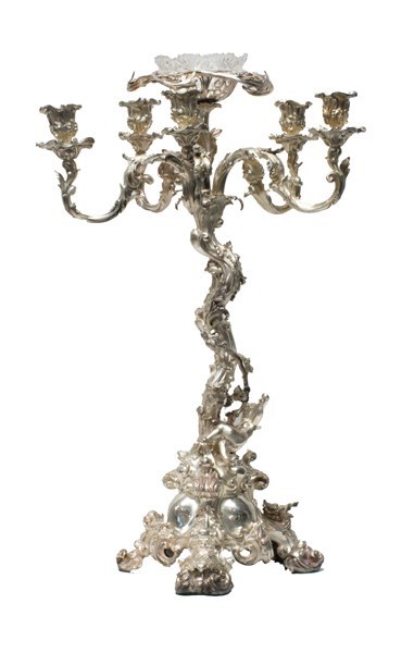 Appraisal: An Elkington Co plated table centrepiece stand of rococo rustic