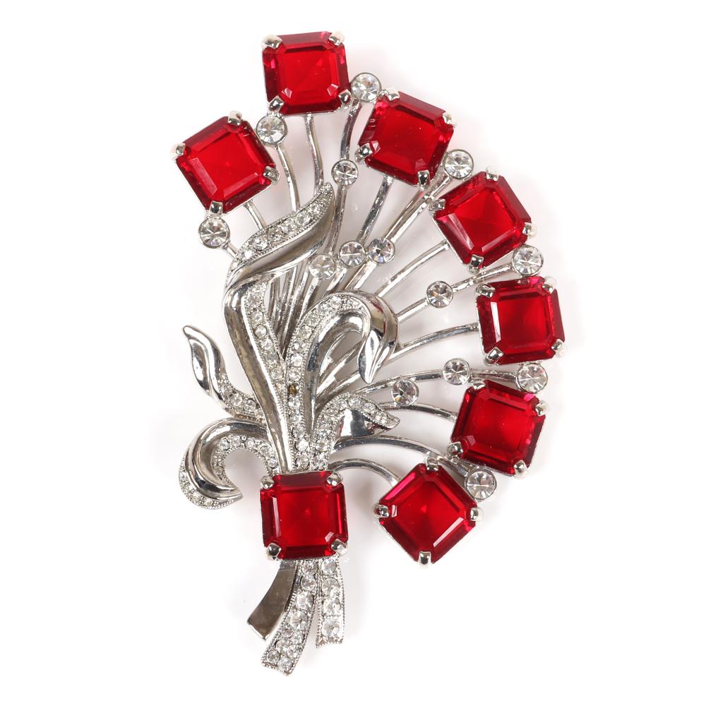 Appraisal: EISENBERG ICE FLORAL SPRAY BROOCH WITH LARGE RUBY RED CUSHION