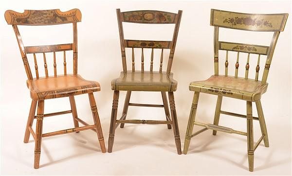 Appraisal: Various PA Paint Dec Plank Seat Sidechairs Three Various Pennsylvania