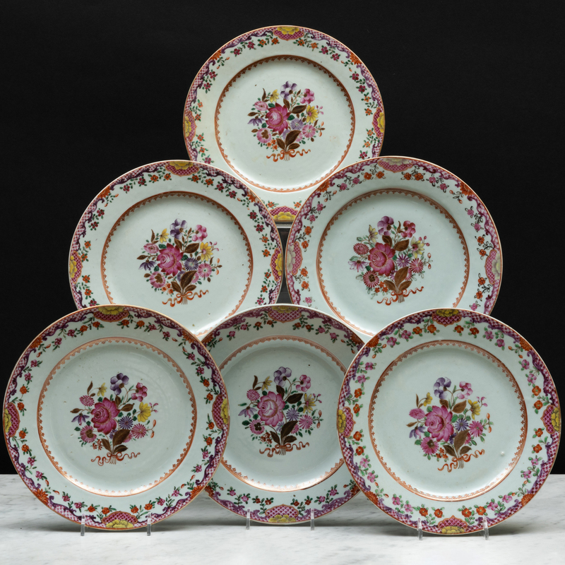 Appraisal: Set of Six Chinese Export Famille Rose Porcelain Plates Unmarked