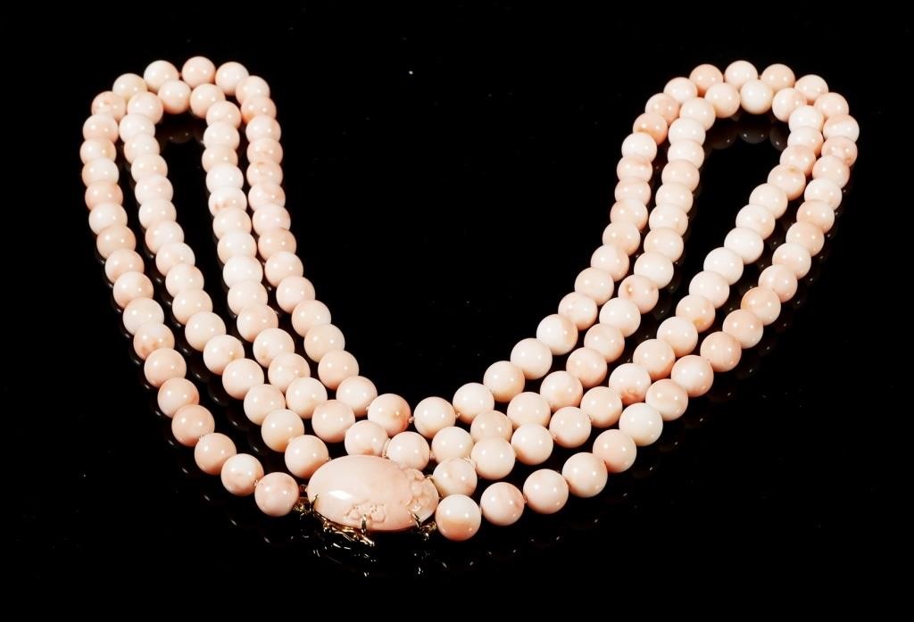 Appraisal: Pink and white Angel Skin Coral beaded necklace with marked