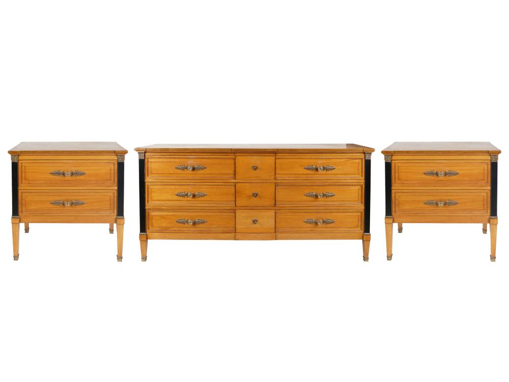 Appraisal: NEOCLASSIC STYLE DRESSER PAIR OF BEDSIDE CHESTS th century the