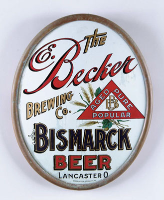 Appraisal: BECKER BREWING CO REVERSE ON GLASS SIGN Oval convex glass