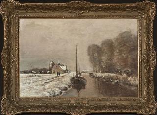 Appraisal: Attributed to Louis Apol - Dutch Winter Canal Scene late