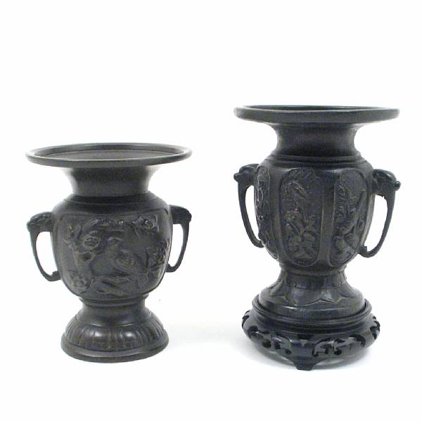 Appraisal: A group of four Japanese bronze miniature vases height of