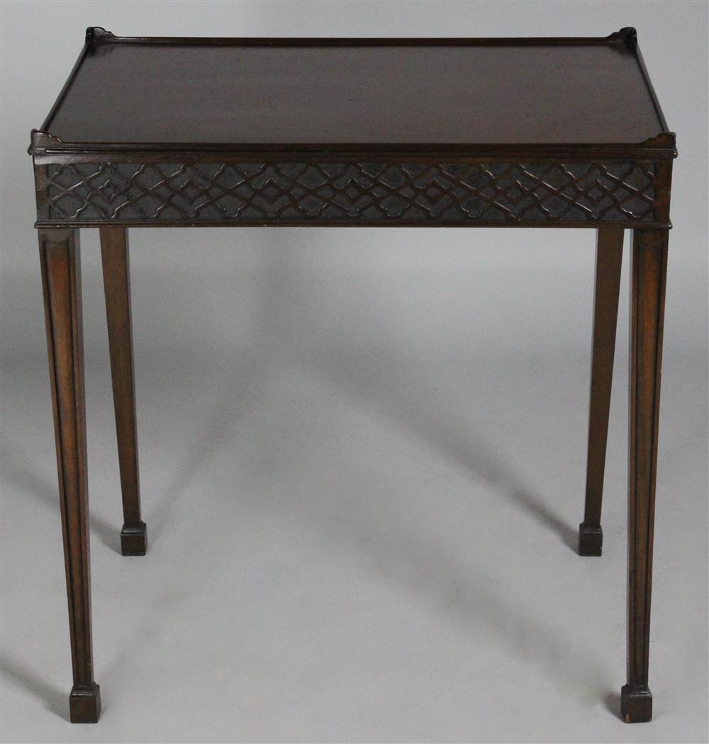 Appraisal: GEORGE III STYLE CHINESE CHIPPENDALE CARVED MAHOGANY TEA TABLE the