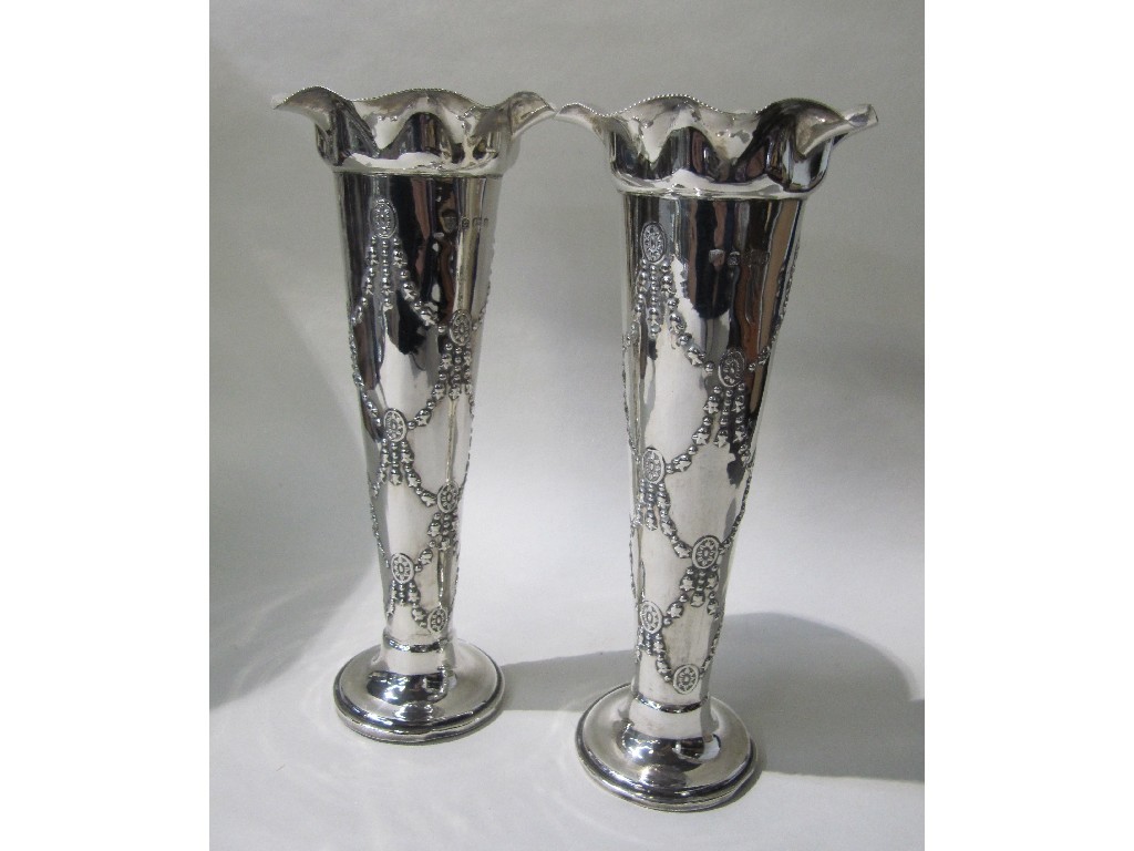 Appraisal: Pair of embossed silver trumpet vases Birmingham