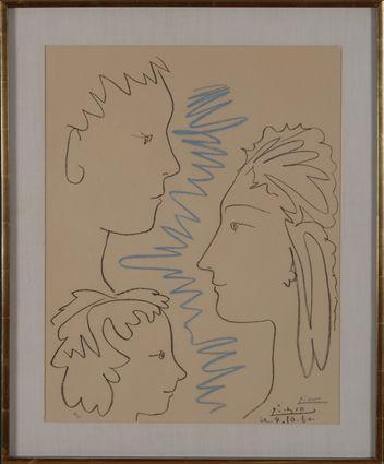 Appraisal: AFTER PABLO PICASSO THREE PORTRAIT HEADS IN PROFILE Lithograph in