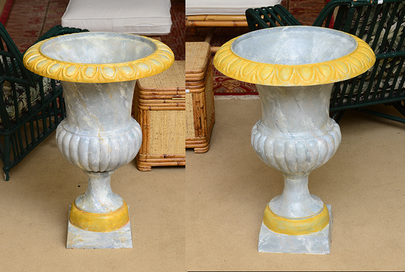 Appraisal: Pair of Painted Cast-Metal Urns x in diam Estimate -