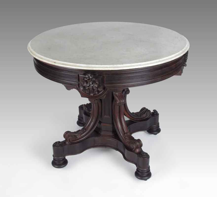 Appraisal: FINE VICTORIAN ROSEWOOD MARBLE TOP PARLOR TABLE Rosewood with white