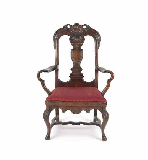 Appraisal: North European Queen Anne mahogany armchair ca with a carved