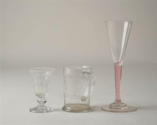 Appraisal: Three Early Pieces of Blown Glass a tall wine glass