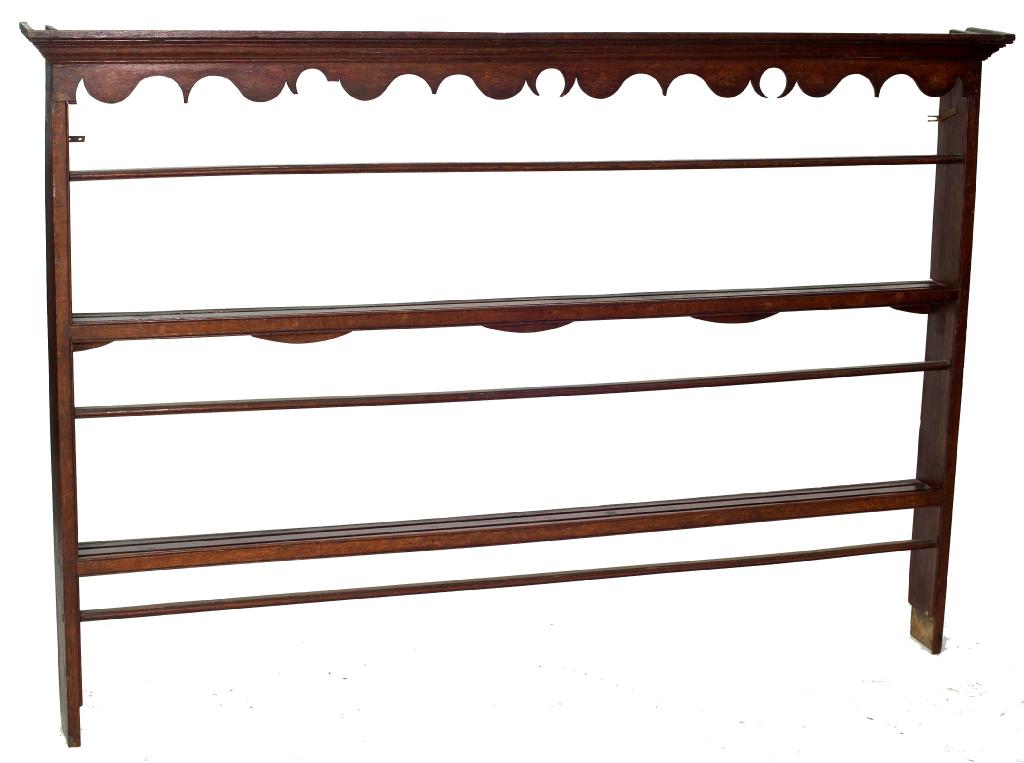 Appraisal: GEORGE III OAK AND ELM PLATE RACK c with moulded