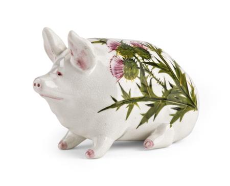 Appraisal: WEMYSS SMALL PIG FIGURE POST decorated by Joe Nekola with