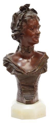 Appraisal: Patinated bronze sculpture Bust of Woman with Bonnet signed in