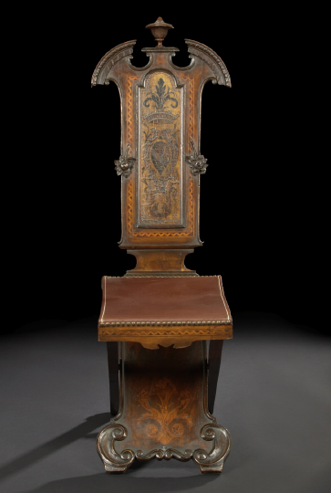 Appraisal: Italian Inlaid Walnut Folding Hall Chair third quarter th century