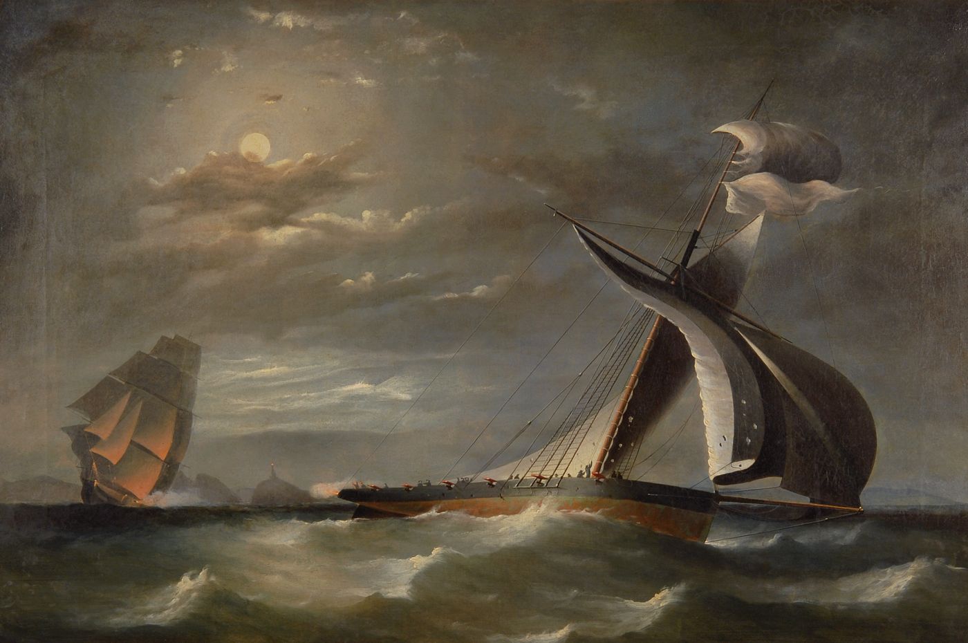 Appraisal: ATTRIBUTED TO THOMAS BUTTERSWORTH SR British - Moonlit naval battle