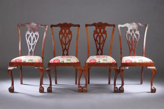 Appraisal: SET FOUR CHIPPENDALE-STYLE WALNUT SIDE CHAIRS th century Each with