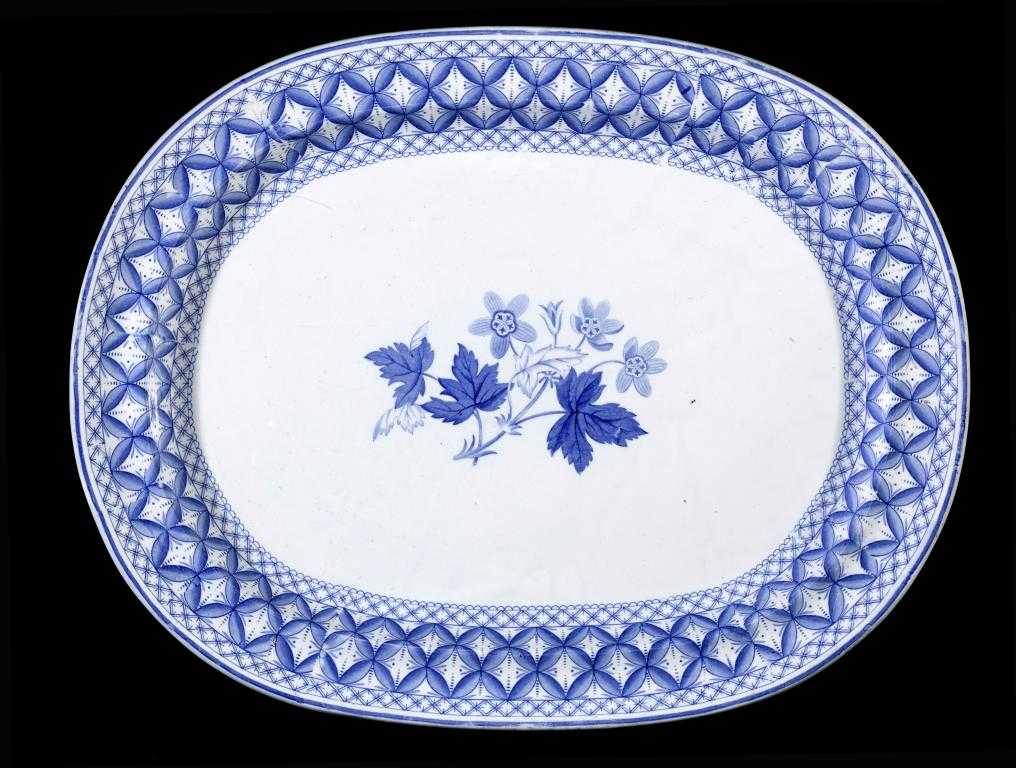 Appraisal: A SPODE BLUE PRINTED EARTHENWARE GERANIUM PATTERN MEAT DISH OF