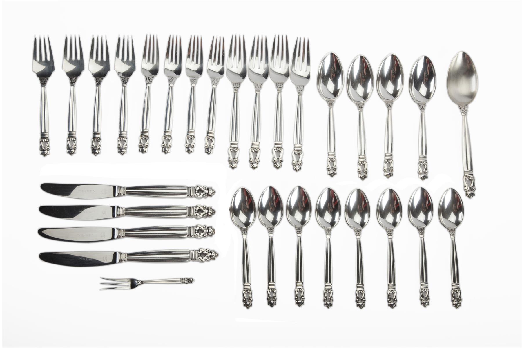 Appraisal: GEORG JENSEN STERLING FLATWARE Denmark ca - Thirty pieces in