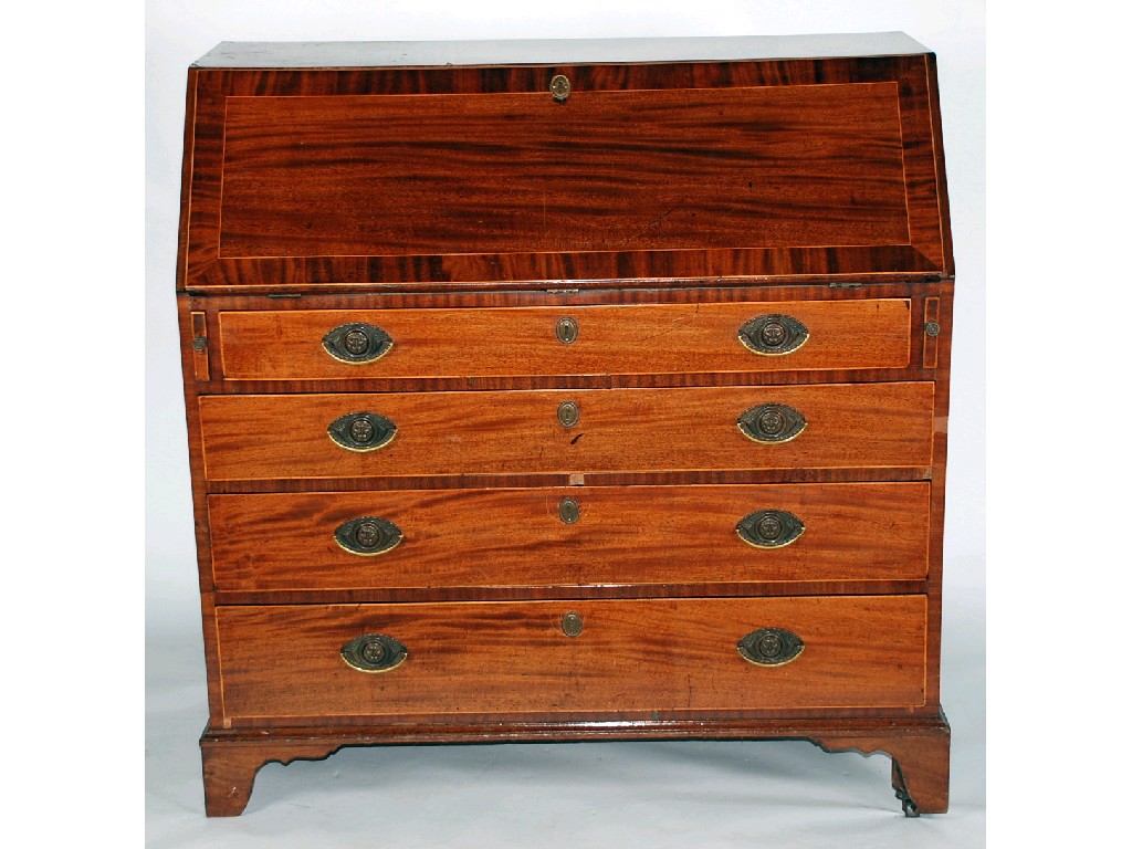 Appraisal: LATE NINETEENTH CENTURY GEORGIAN CABLE LINE INLAID MAHOGANY BUREAU the