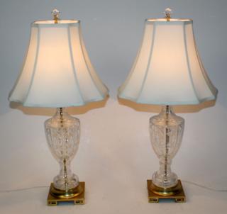 Appraisal: Pair of cut crystal table lamps A pair of cut