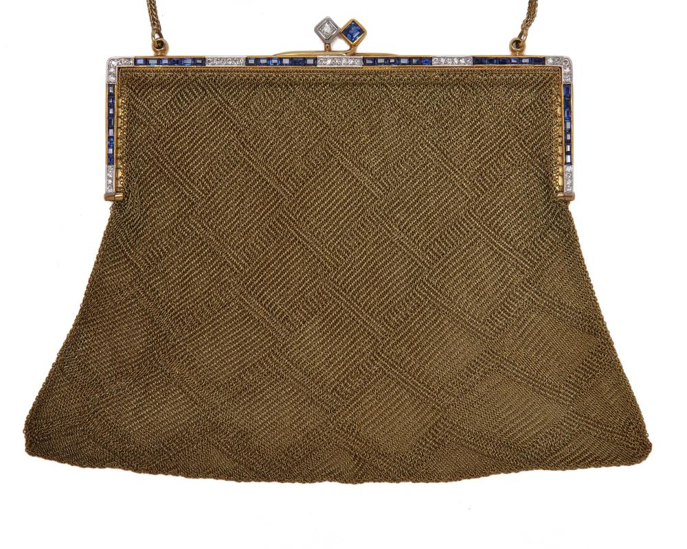 Appraisal: K Gold Diamond and Sapphire Evening Purse ca the fancy