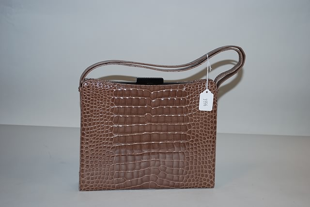 Appraisal: Tanner Krolle rose brown alligator handbag with calf lining top