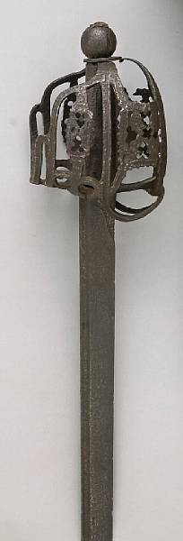 Appraisal: A baskethilted back sword hangermid- th century Straight inch single