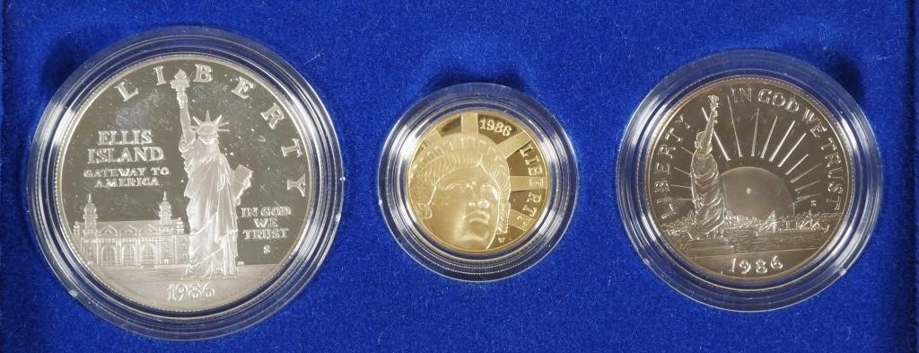 Appraisal: LIBERTY GOLD SILVER U S THREE-COIN SETIncludes about one quarter