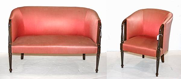 Appraisal: A Regency style mahogany settee and armchair early th century