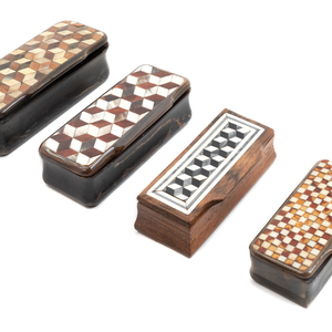 Appraisal: A Group of Three Carved Horn and Parquetry Snuff Boxes