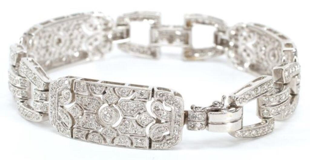 Appraisal: Estate Art Deco style kt white gold link bracelet pave