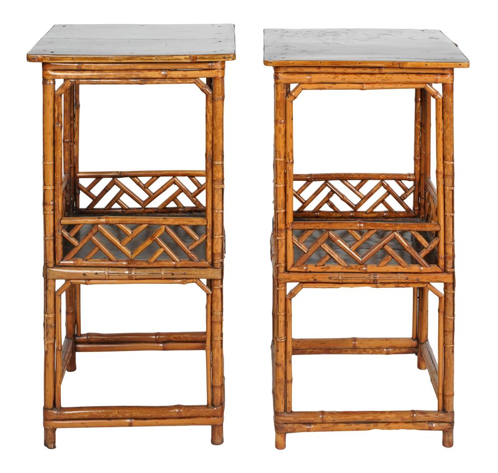 Appraisal: PAIR OF LACQUERED BAMBOO TIERED END TABLESlate th early th